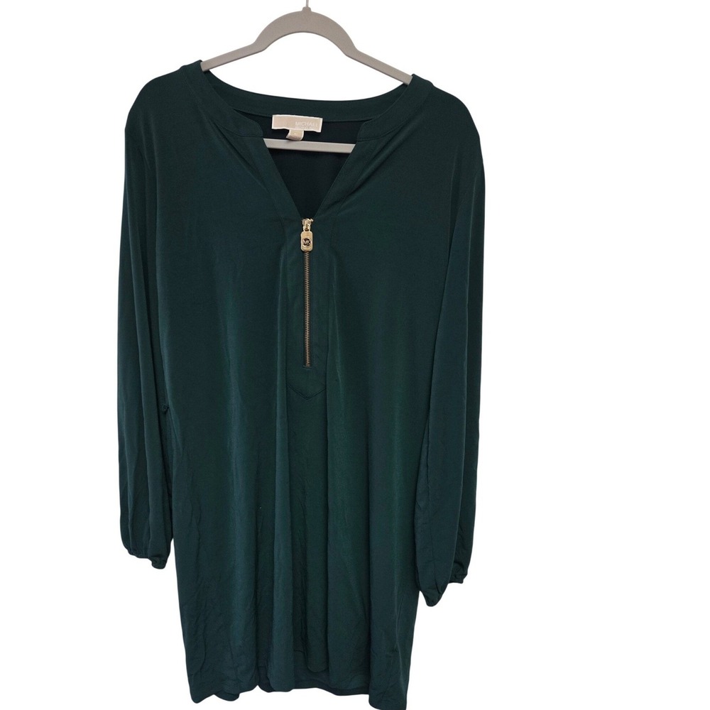 MICHAEL KORS‎ Women Green Long Sleeve Zip Neck Tunic Dress Plus Size XL